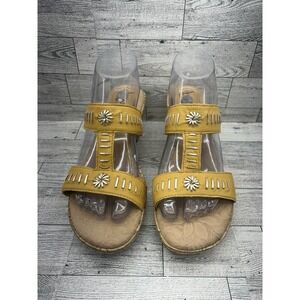 BOC Born Concepts Sandals Size 9 Yellow‎ Cork Wedge Heels Slip On Comfort